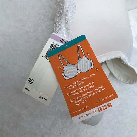 Warner's NWT White Lace Escape Collection Bra Women 42D - Picture 10 of 11